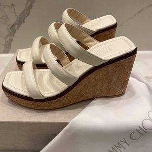 Jimmy Choo Athenia Leather Wedge Mules, 36/6 US Latte